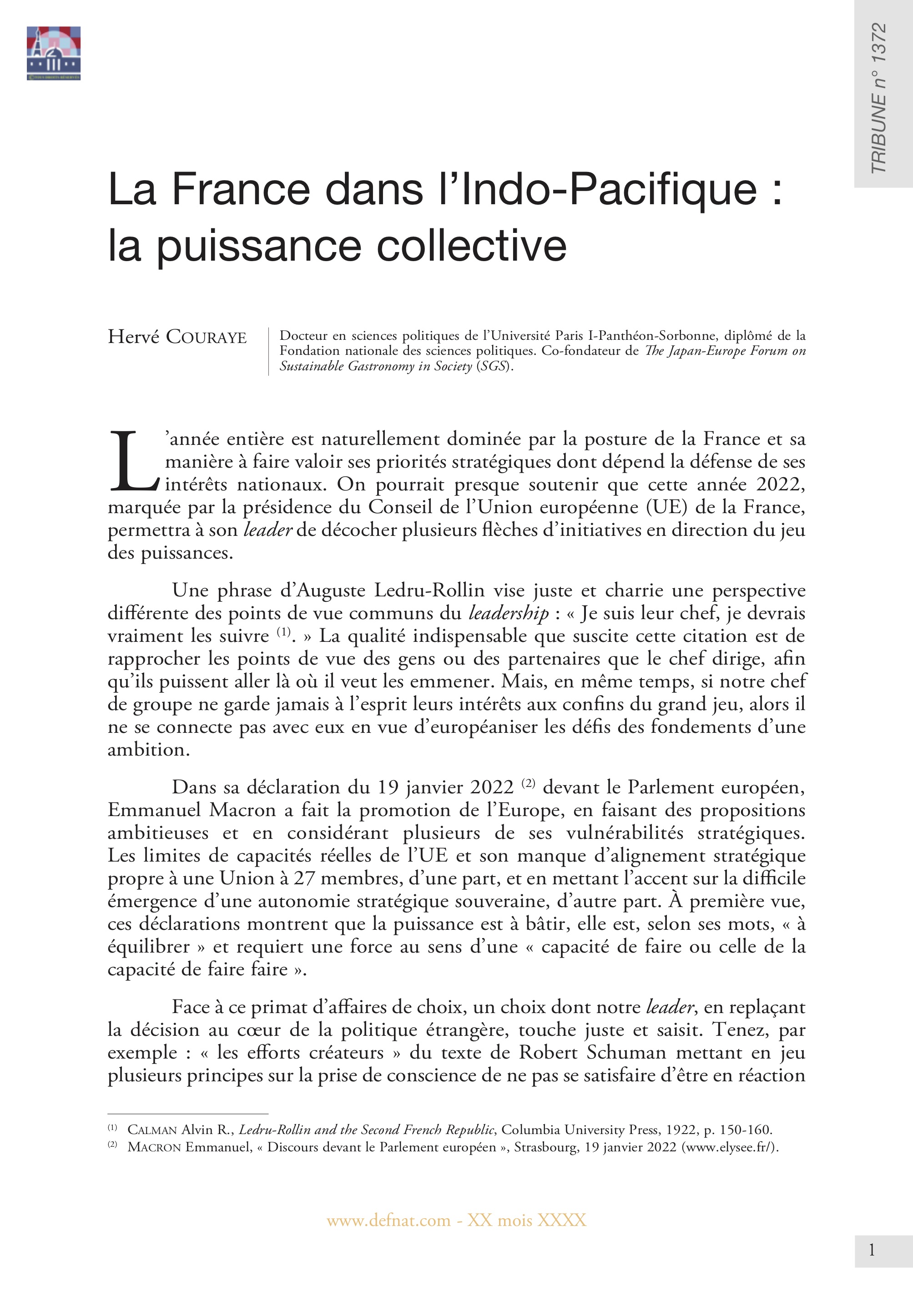 La France dans l’Indo-Pacifique : la puissance collective (T 1372)
